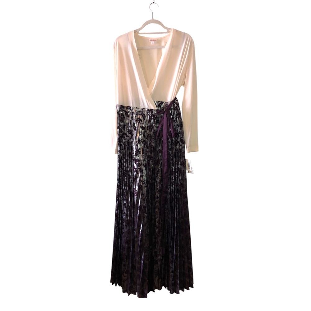 NWT- RARE LuLaRoe Cream and Purple/Black metallic DeAnna Maxi Dress